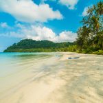 Beautiful tropical beach and sea with coconut palm tree in parad